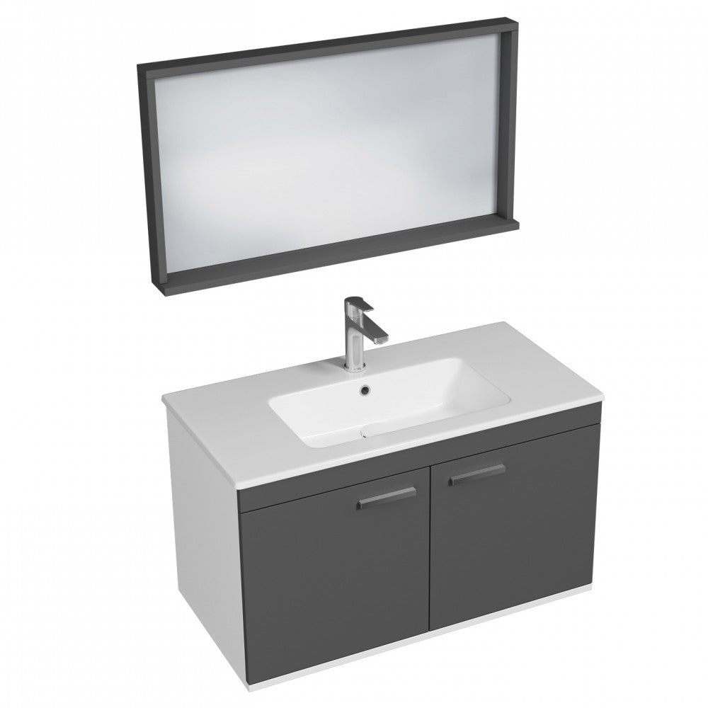 Meuble simple vasque Rubite 2 portes 90 cm + miroir cadre