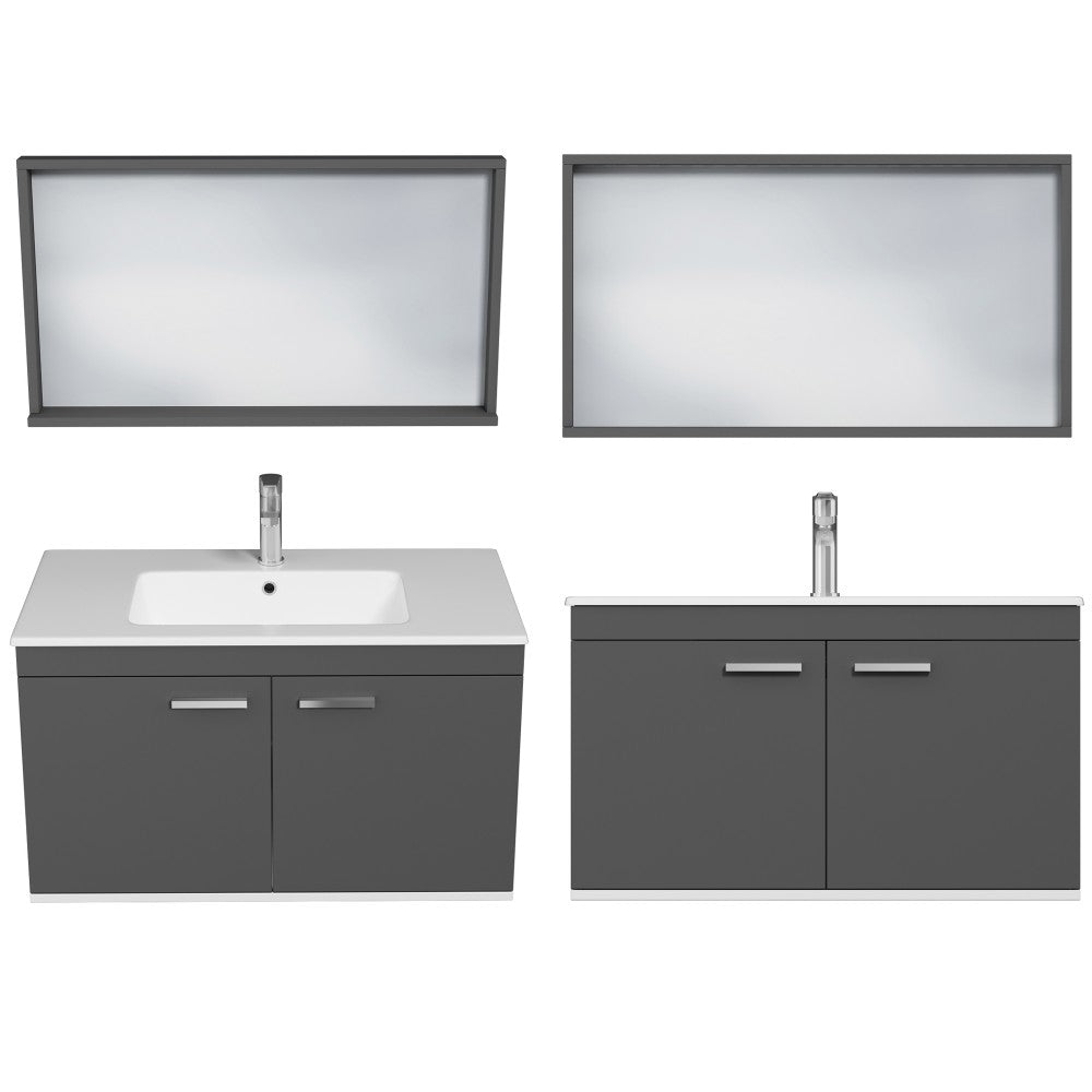 Meuble simple vasque Rubite 2 portes 90 cm + miroir cadre