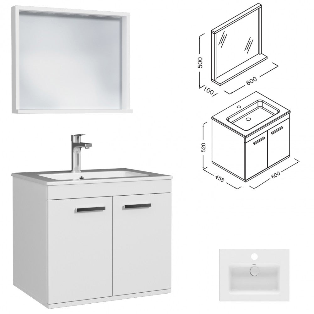 Meuble simple vasque Rubite 2 portes 60 cm + miroir cadre