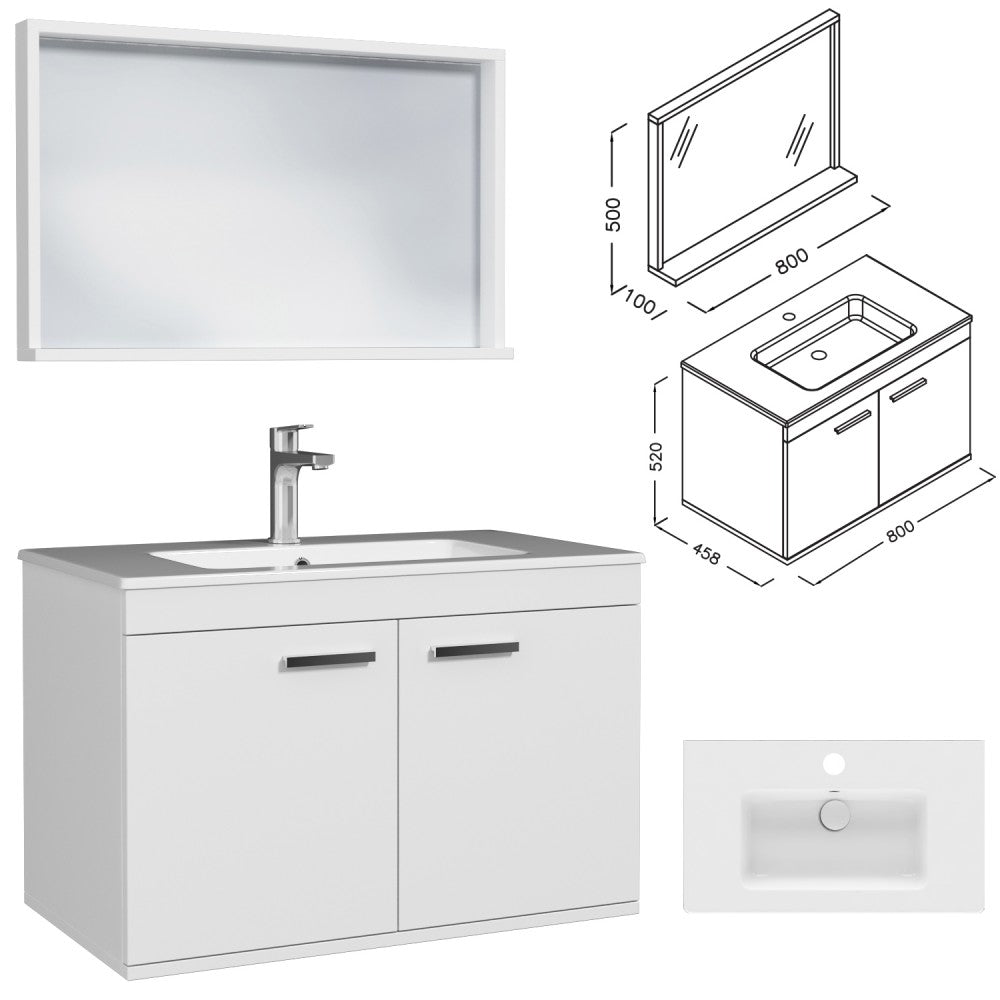 Meuble simple vasque Rubite 2 portes 80 cm + miroir cadre