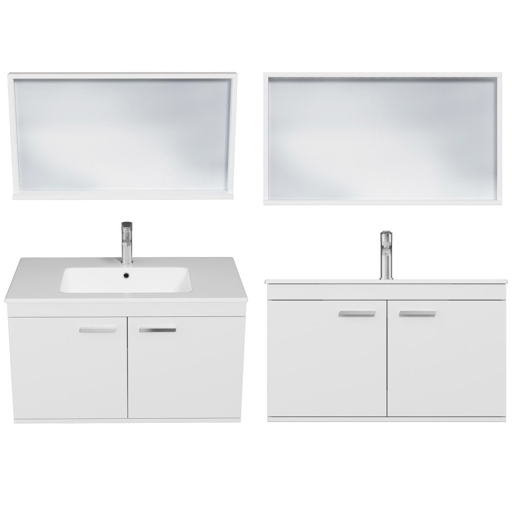 Meuble simple vasque Rubite 2 portes 90 cm + miroir cadre