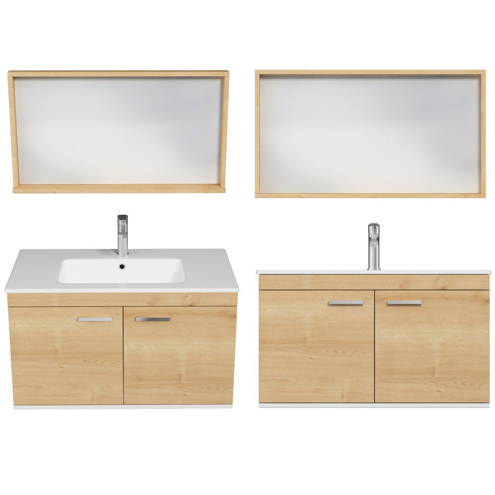 Meuble simple vasque Rubite 2 portes 90 cm + miroir cadre
