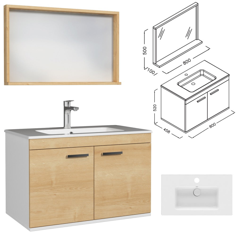 Meuble simple vasque Rubite 2 portes 80 cm + miroir cadre