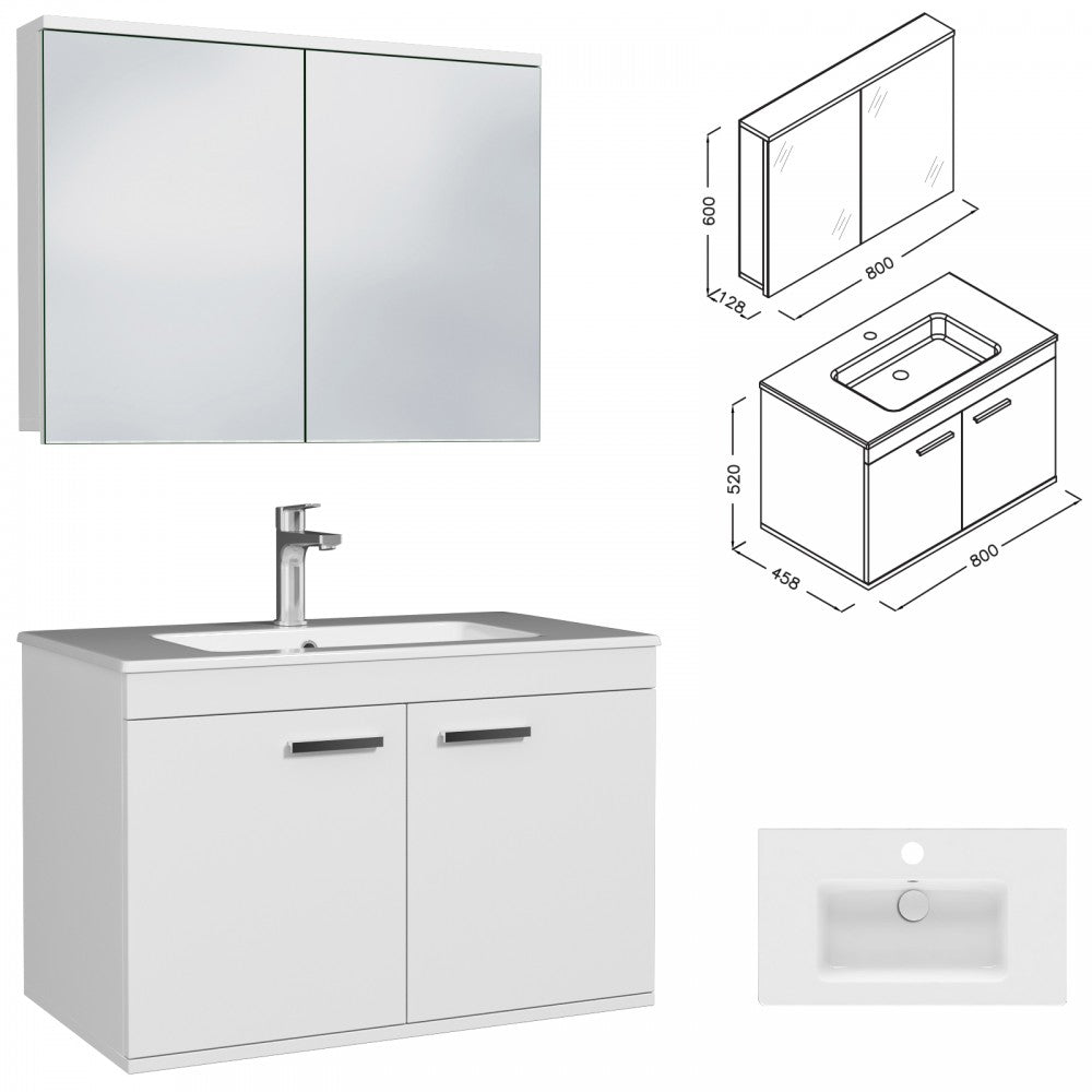 Meuble simple vasque Rubite 2 portes 80 cm + miroir armoire