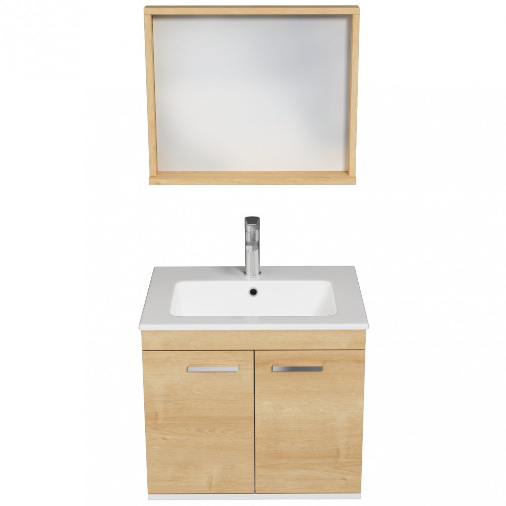 Meuble simple vasque Rubite 2 portes 60 cm + miroir cadre