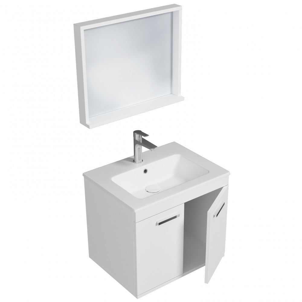 Meuble simple vasque Rubite 2 portes 60 cm + miroir cadre