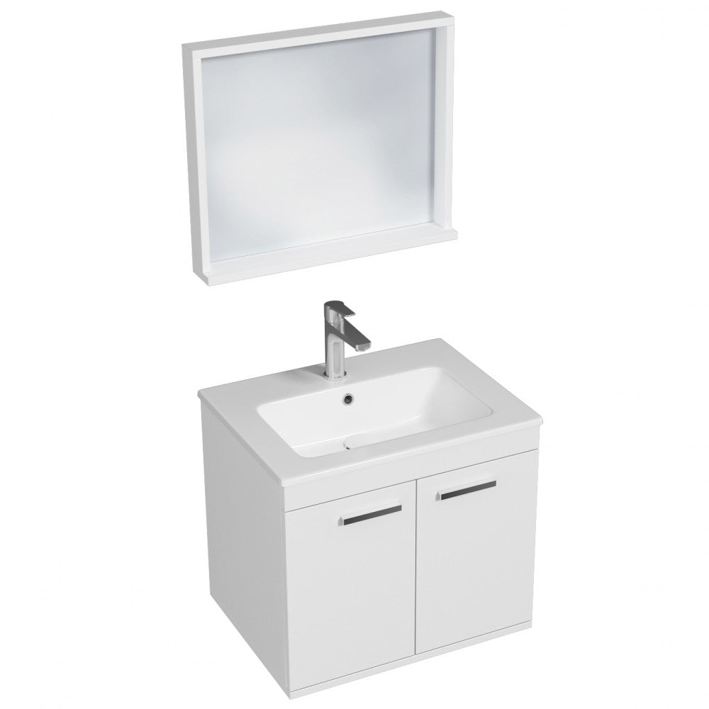 Meuble simple vasque Rubite 2 portes 60 cm + miroir cadre