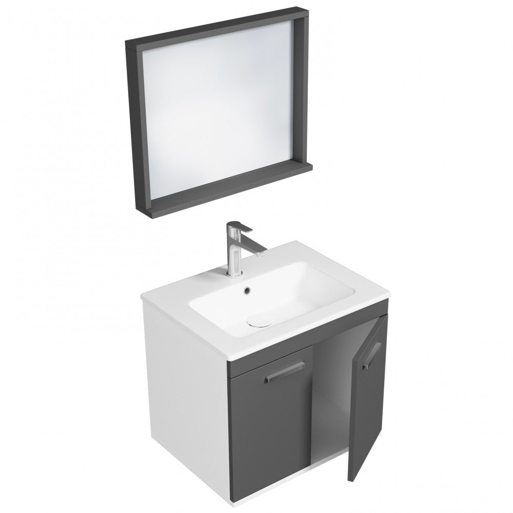 Meuble simple vasque Rubite 2 portes 60 cm + miroir cadre