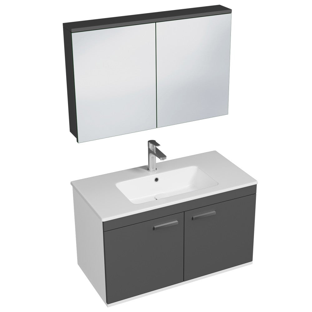 Meuble simple vasque Rubite 2 portes 90 cm + miroir armoire