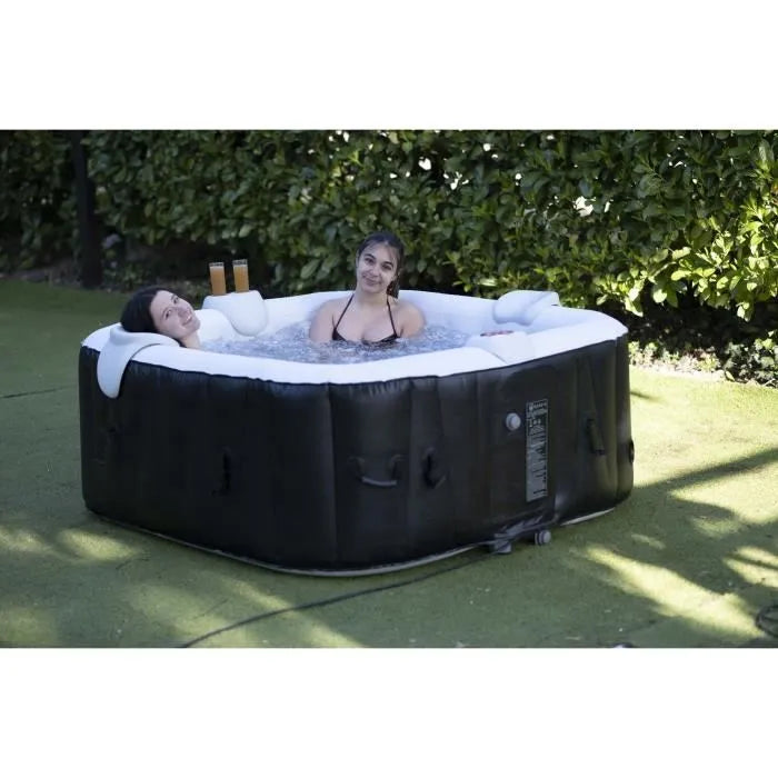 Spa gonflable 6 places carré - Bandeau LED inclus - Dimensions : 185 x 185 cm Filtre et bâche inclus