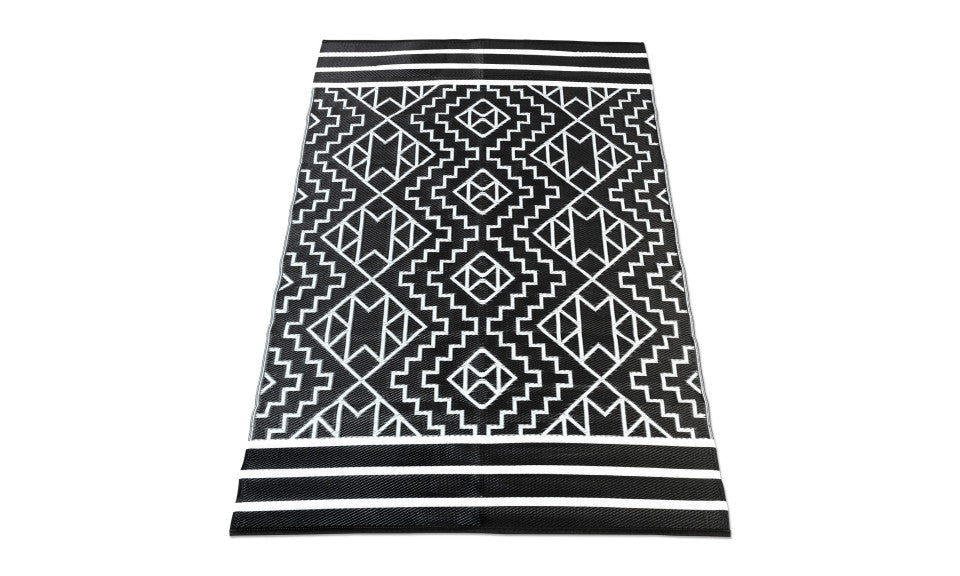 Tapis extérieur rectangulaire 160 x240cm noir Inca motifs "ethniques"